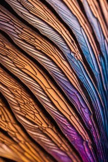 Vibrant butterfly wing with iridescent scales and network of veins, AI generated