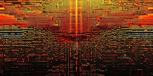 Abstract 3d pixel art technology themed pattern featuring random mosaic in vibrant hues, AI