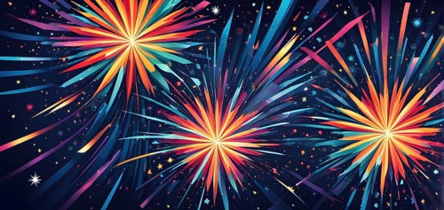 Wallpaper illustration of an explosion of vibrant fireworks colors in a night sky, symbol for happy