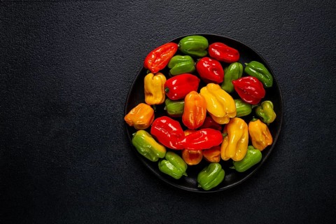 Habanero pepper, color mix, raw, vegetable, top view, no people