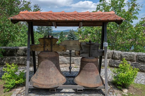 Discarded midday bells from St James' Church, cast in 1947, Schönberg, Middle Franconia, Bavaria,