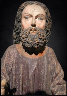 Head of Jesus, around 1470, on a dark background, only the body of Jesus remains of the palm