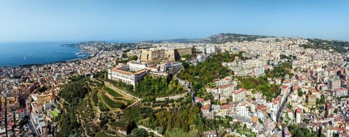 Panorama of Castel Sant'Elmo and Charterhouse and Museum of San Martino from a drone, Campania,