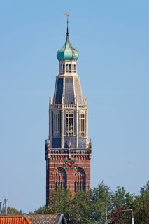 Historic old town centre of Enkhuizen, tower of the Zuiderkerk church, Enkhuizen, North Holland,
