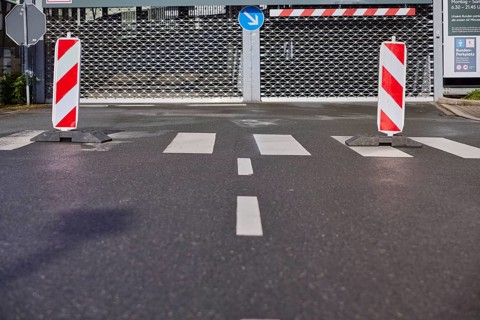 Locked car park and zebra crossing in Hattingen, Ennepe-Ruhr district, North Rhine-Westphalia,