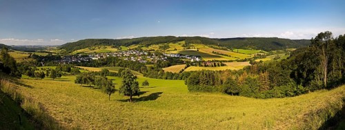 Panoramic view of the village of Holsthum, Southern Eifel nature park Park, Eifel,