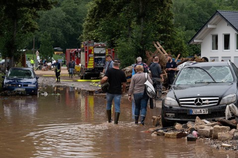 Flood in North Rhine-Westphalia, the village of Iversheim on the Erft was almost completely flooded