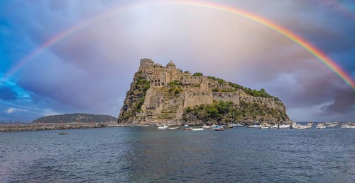 Italy, scenic medieval Aragon castle, Aragonese Castle om Ischia island near Naples, Europe