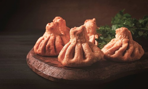 Deep-fried khinkali, khinkali with meat, traditional Georgian dish, no people