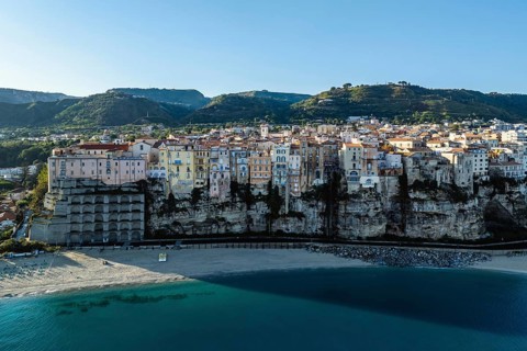 Tropea from a drone, Tyrrhenian Sea, Calabria, Italy, Europe