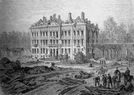 The burnt-out castle of Meudon in February 1871, was destroyed during the Franco-German war in