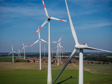 Wind farm near Anklam, drone photo of wind turbines, Sarnow, Mecklenburg-Western Pomerania,
