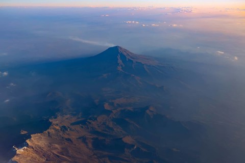 A scenic aerial view of Mexican mountains range located in the states of Puebla, Morelos and