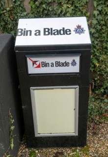 Bin a Blade knife amnesty police crime prevention campaign scheme, Stowmarket, Suffolk, England, UK