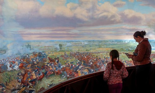Battlefield scene at the Panorama, 360° fresco by Louis Dumoulin depicting 1815 Battle of Waterloo,