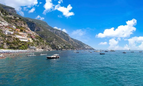 Scenic views of Positano Italian colorful architecture and landscapes on Amalfi Coast in Italy