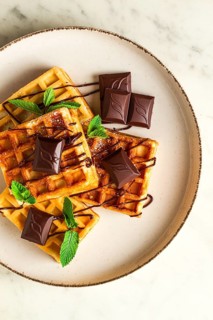 Viennese waffles, with chocolate, breakfast, on a beige background, no people, selective focus,