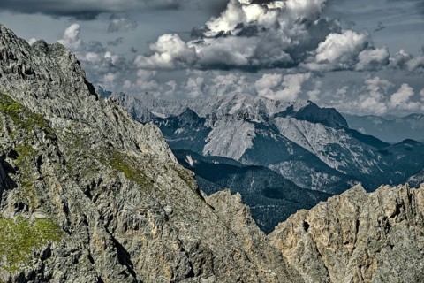 Dramatic weather mood, At the Hafelekar, View from the Karwendelblick of the Innsbruck Nordkette to