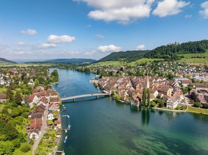 Aerial view of the historic old town of Stein am Rhein, Lake Rhine, Lake Constance, with the Rhine