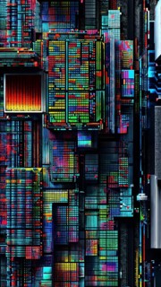 Abstract 3d pixel art technology themed pattern featuring random mosaic in vibrant hues, AI