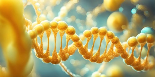 Helix shaped structure bathed in vibrant yellow interconnected with a string of iridescent bubbles,