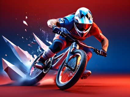 Bmx olympic cycling racer transformed into fluid abstract shapes french tricolor blue white red, AI