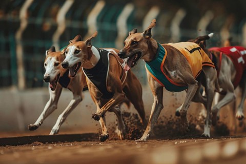 Greyhound dogs running in race, Generative AI, AI generated