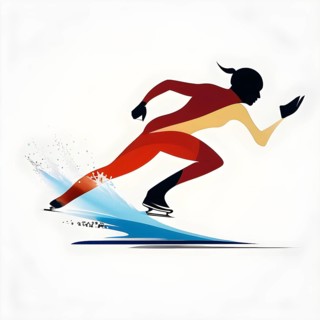 Ice speed skater illustration, depicted as a minimalist silhouette in motion in contrasting vibrant