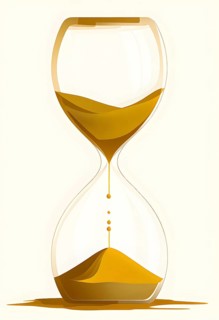 Minimalist hourglass illustration with abstract golden sand falling slowly, representing the