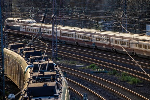 S-Bahn and Eurostar train on the tracks, railway layout, railway line west of the main station of