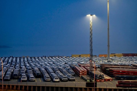 Parking space for import vehicles, hundreds of Hyundai Ioniq, electric cars, waiting for onward