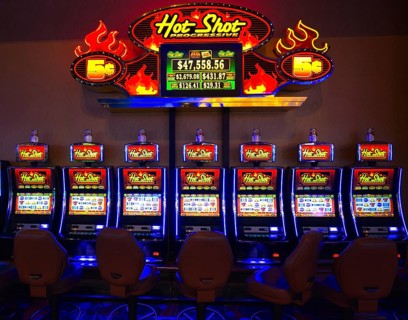 Las Vegas, Nevada-March 10, 2017: Casino machines in the entertainment area at night