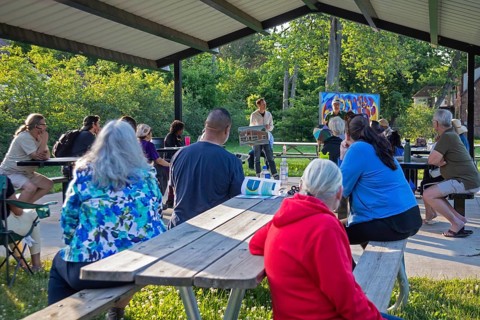 Detroit, Michigan, Members of the Morningside Community Organizing hold their monthly meeting in a