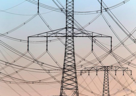 Power lines and pylons on 09 December 2014 in Jänschwalde, Jänschwalde, Germany, Europe