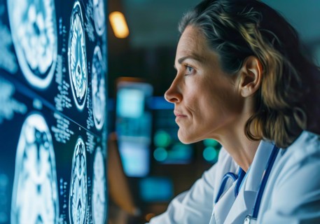 Female scientist doctor in a hospital lab and research facility, AI generated