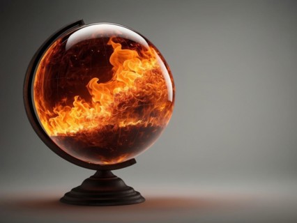 Burning globe, a concept of climate change, global warming and wildfires raging on earth, AI