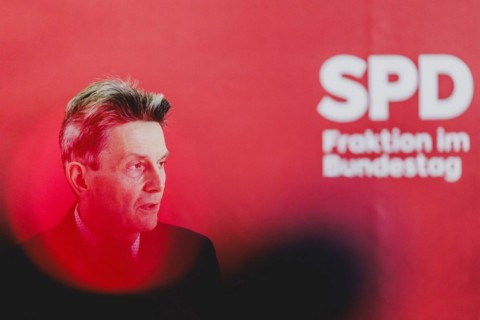 Rolf Mützenich, SPD parliamentary group leader, recorded during a press statement in front of the