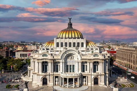 Mexico, Mexico City-3 February, 2020: Landmark Palace of Fine Arts (Palacio de Bellas Artes) in