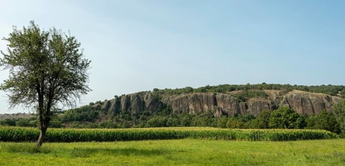 Blot volcanic cliff in Haute-Loire near Chilhac, nestled in scenic Auvergne-Rhône-Alpes, France,
