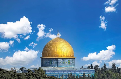 Jerusalem, Islamic shrine Dome of the Rock located in the Old City on Temple Mount