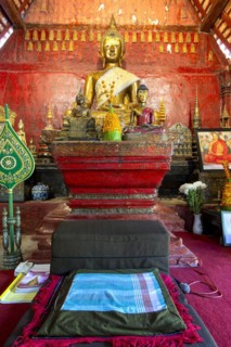 Golden Buddha statue, Bhumispara-mudra, Buddha Gautama at the moment of enlightenment, Wat Long