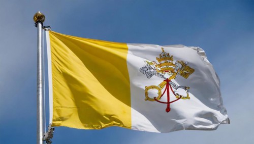 Flags, the national flag of the Vatican, Vatican State fluttering in the wind