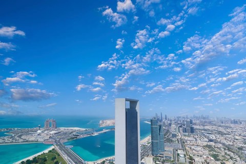 UAE, United Arab Emirates, Abu Dhabi downtown panorama and financial center skyline, Asia
