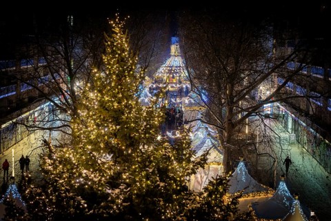 Christmas market on the main street in Dresden Neustadt, Dresden, Saxony, Germany, Europe