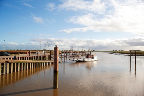 Low water, Ems, silt inflow, ferry harbour, Petkum, East Frisia, Germany, Europe