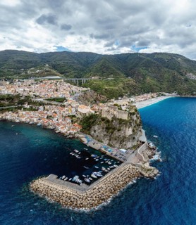 Scilla from a drone, Calabria, Italy, Europe