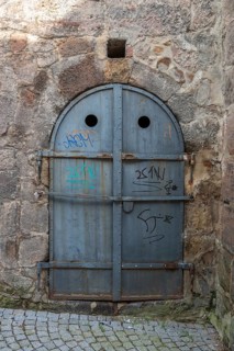 Heavy iron door at the Langheimer Hof, 16th century, former Cistercian monastery courtyard, today