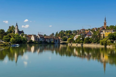 Village view with Rhine, Laufenburg, High Rhine, Black Forest, Baden-Württemberg, Germany, Europe