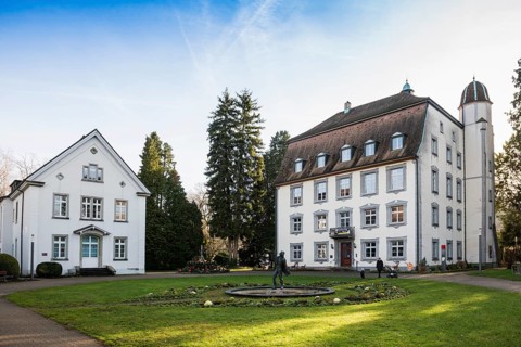 Trumpeter Fountain in front of Schönau Castle, Bad Säckingen, High Rhine, Rhine, Black Forest,