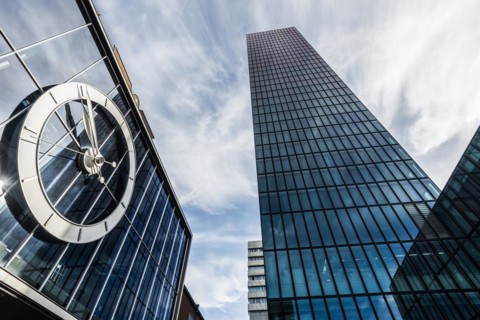 Modern architecture, high-rise building, Messeturm, Basel, Canton of Basel-Stadt, Switzerland,
